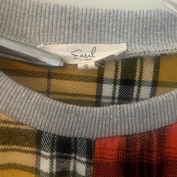 Easel Flannel Print Crew Neck Women's Top Sz S - Picture 4 of 5